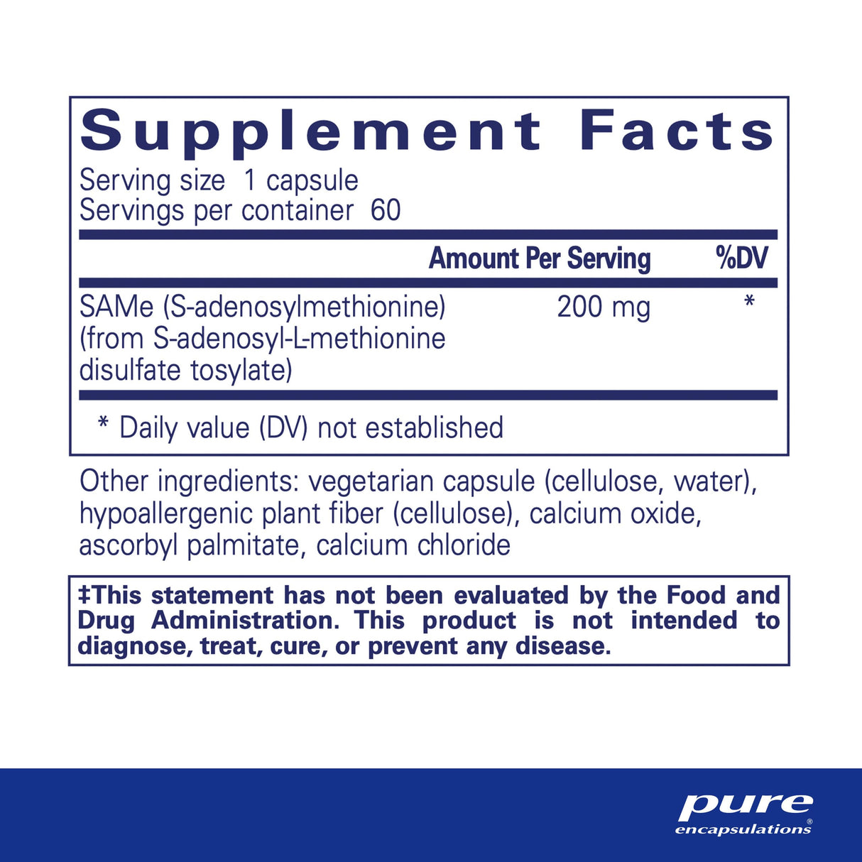 Pure Encapsulations SAMe S-Adenosylmethionine 180's - Supports Joint Health & Glutathione Production* - Gluten Free & Non-GMO - 60 Capsules