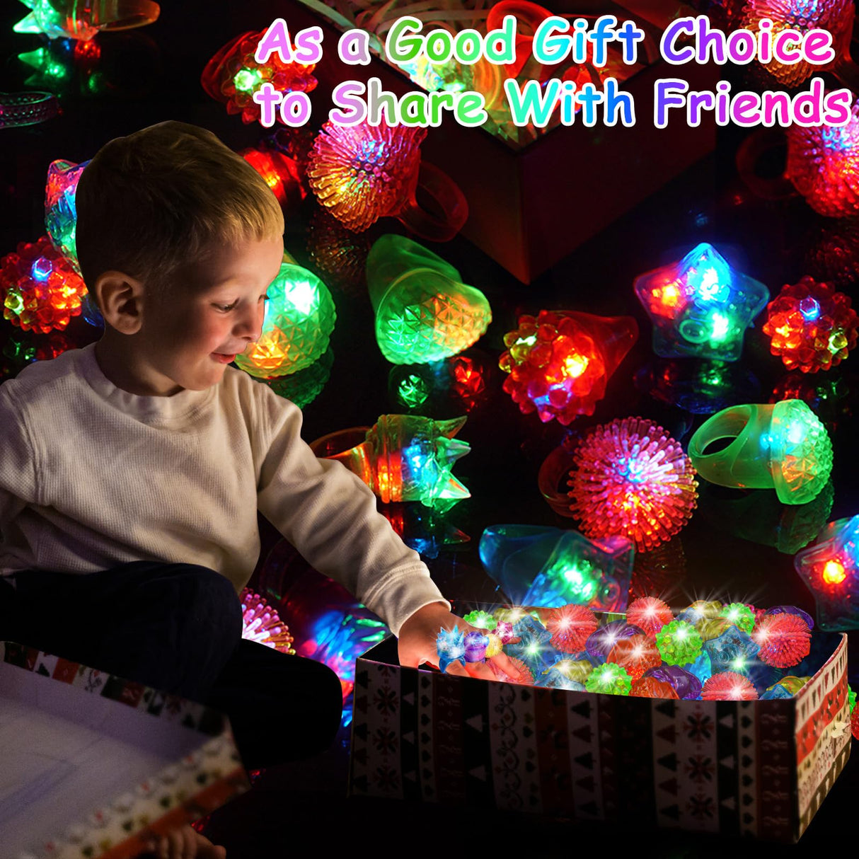 OLUPP 100 Pcs Light Up Rings, Glow In The Dark Party Supplies, 6 Style Flashing Glow In The Dark Rings for Adults & Kids, LED Ring for Birthday Party Favors, Concert, Raves, Halloween, Christmas