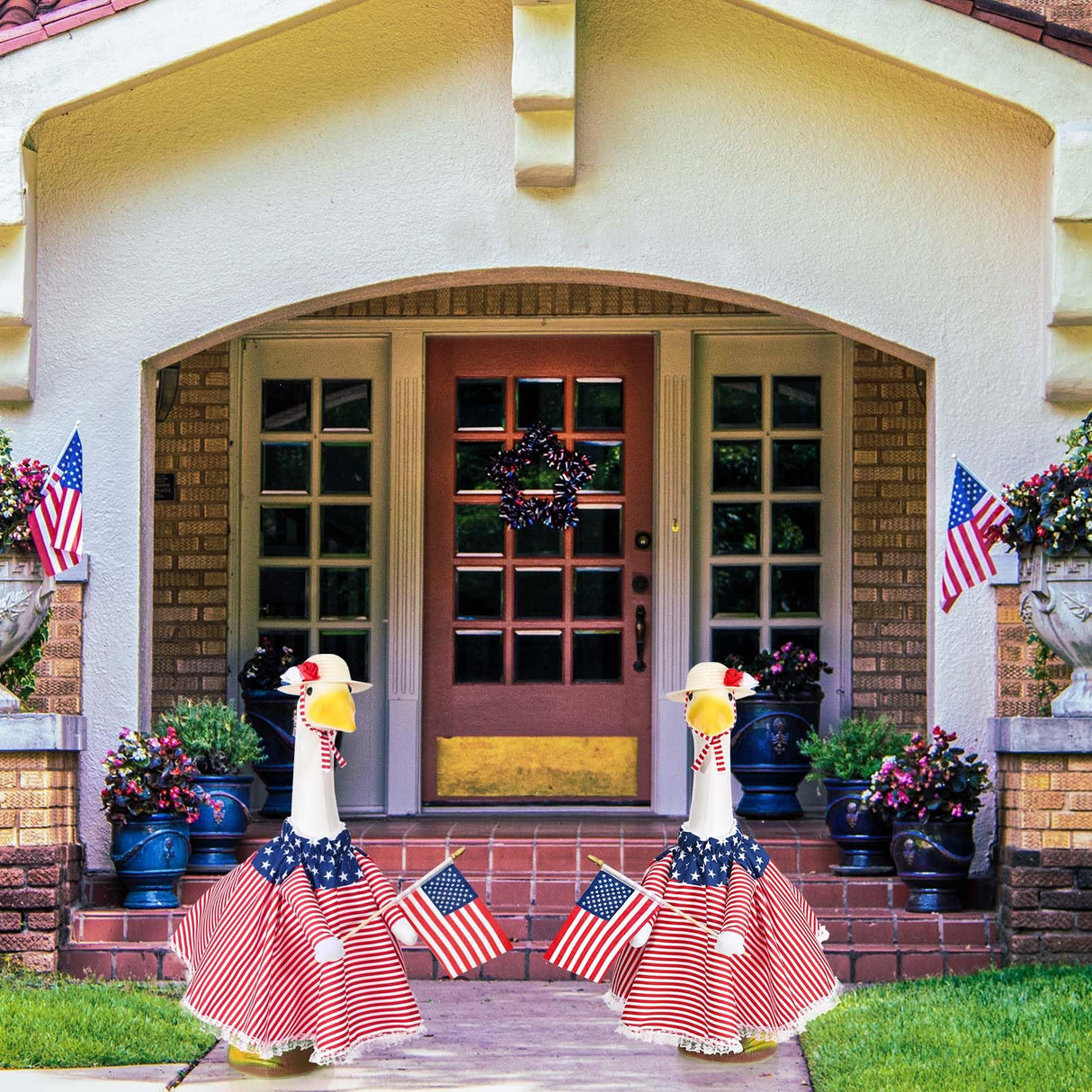 JcHrmers Patriotic Porch Goose Outfits 4th of July Goose Outfit Fits 23" Cement Plastic Goose Statue for Independence Day USA 250th Anniversary Outdoor Lawn Garden Yard Patio Decoration (Style 1)