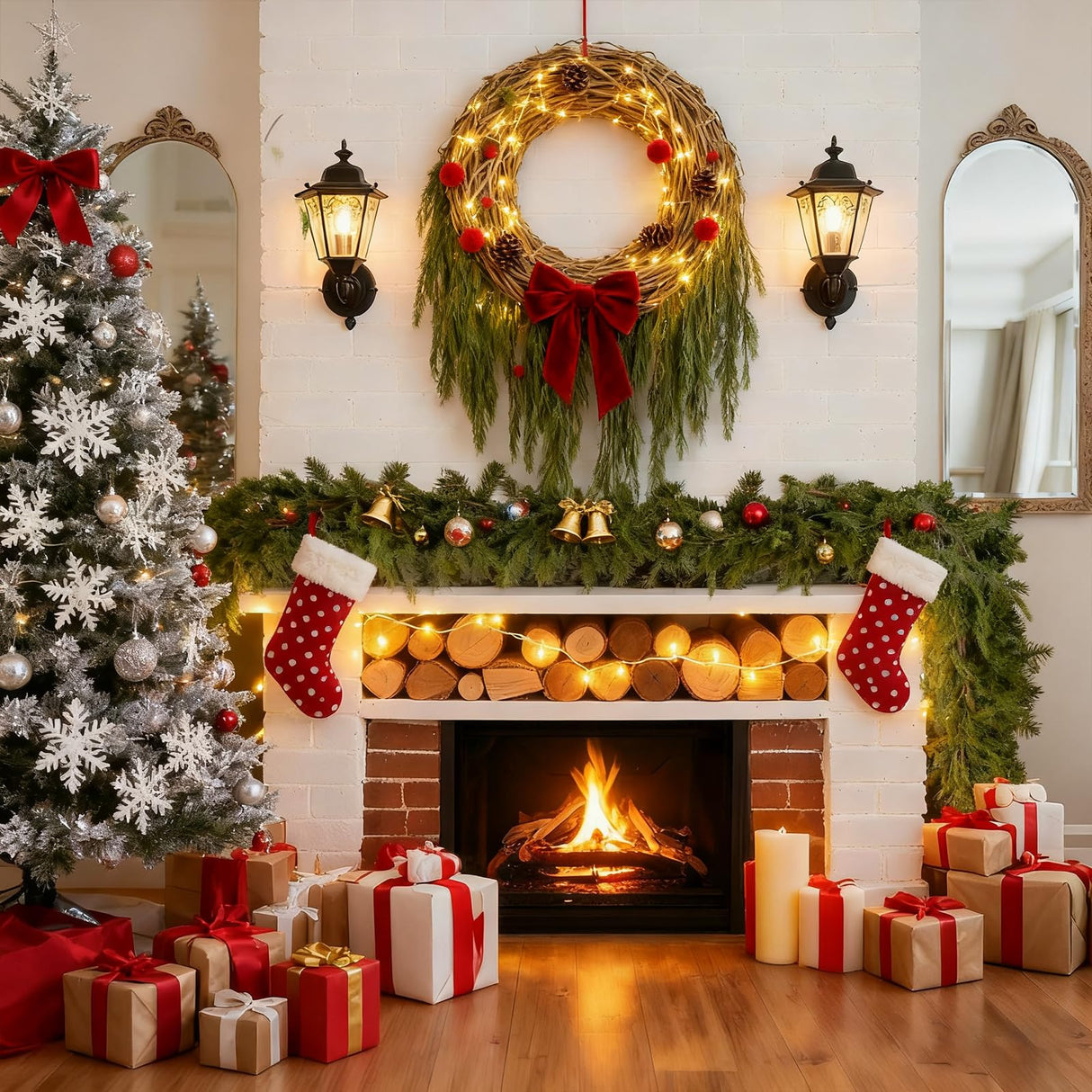 2Pcs Christmas Norfolk Pine Garlands, 6Ft Real Touch Artificial Faux Winter Dense Greenery Garland for Table Mantle Fireplace Wall Fence Stair Window Xmas Wreath Indoor Outdoor Holiday Decoration