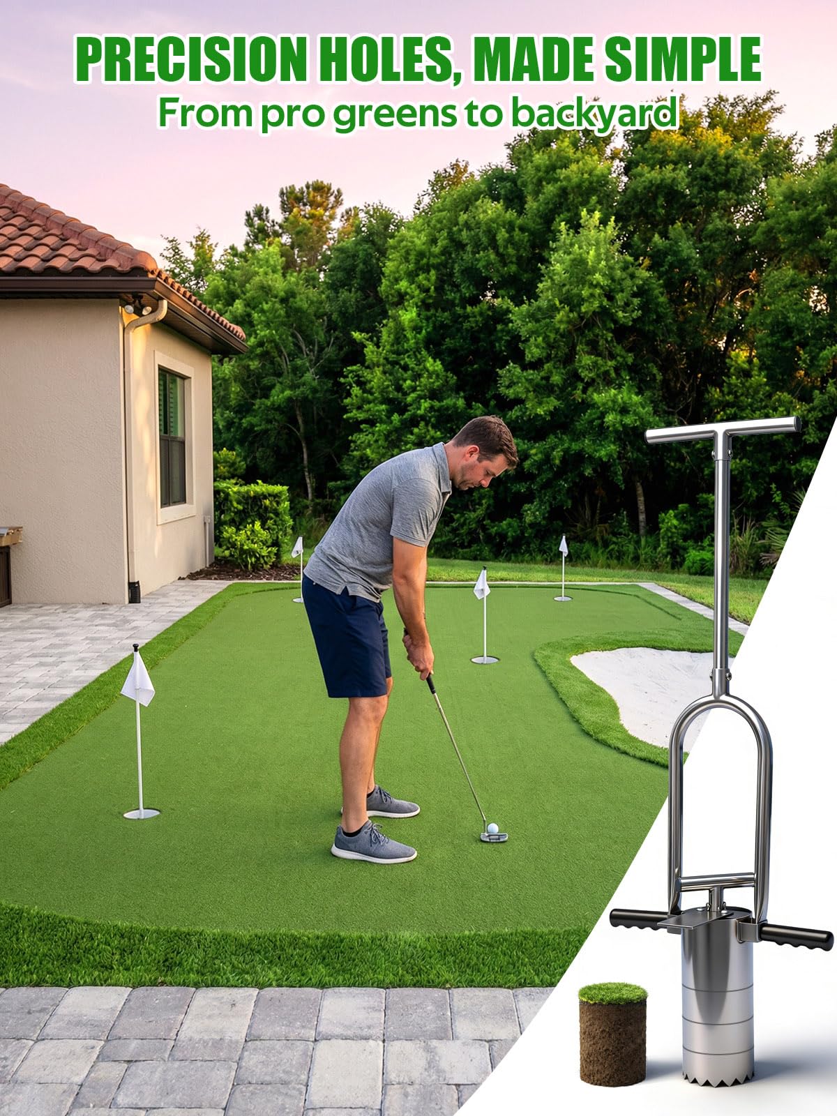 Lichtund Golf Hole Cutter 2-in-1, Detachable Stainless Steel Hole Digger, USGA Standard 4 & 6Inch, Portable Tool for Backyard, Lawn, Garden, Outdoor Golf Putting Green Practice
