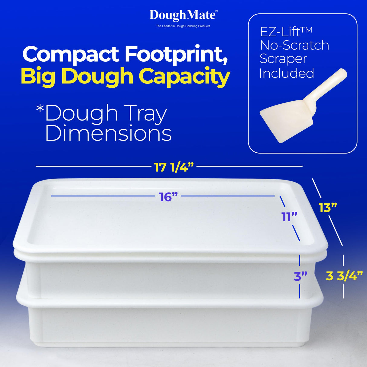 DoughMate® Artisan Kit – 2 Pizza Dough Proofing Trays, 1 Lid, and Dough Scraper – Food Contact Certified, Stackable, Made in USA