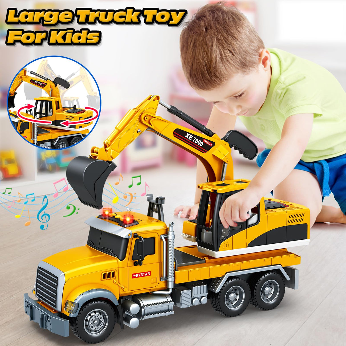 Bstoyder Kids Toys for 3 4 5 6 7 8 Years Old Boys, Large Excavator Truck Toy with Lights, Sounds, Toddler Friction Powered Truck Vehicle Toy for Boys Girls Christmas Birthday Gifts