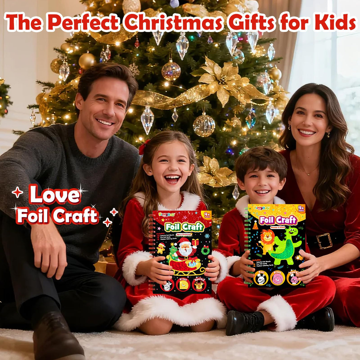 FUNNYB&G Foil Art Craft Activity for Kids - Christmas Crafts Gift Party Favors for Kids Stocking Stuffer Baskets Fillers Gifts Toy for Girls Boys 4 5 6 7 8 9 Years Old(Christmas)