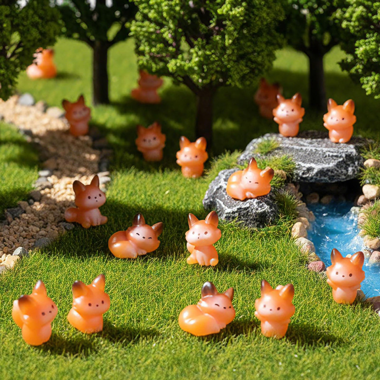 Geelin 60 Pcs Mini Resin Fox Figures Bulk Cute Miniatures Figurines Tiny Woodland Animal Tabletop Tray Statue Woodland Animals Favors for Home Desktop Landscape Dollhouse Decor Adult Gift