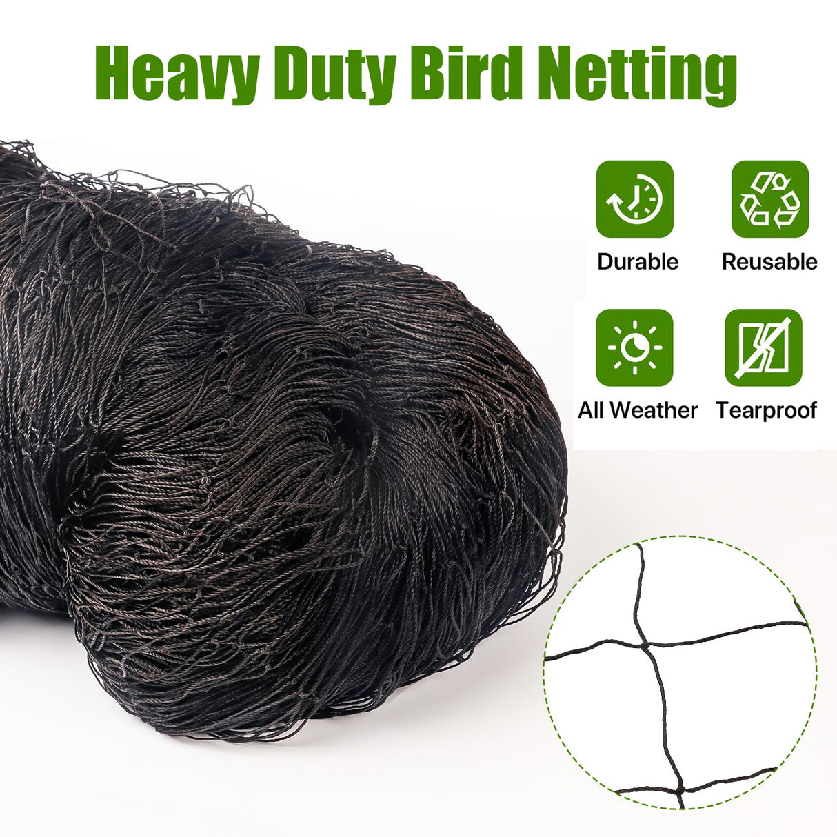 CITOOTY Bird Netting for Chicken Coop Run, 25x50 Ft Heavy Duty Poultry Netting with 2.4" Mesh, UV Resistant Black Net Garden Netting for Fruit Trees, Vegetable Plants, and Yard Protection