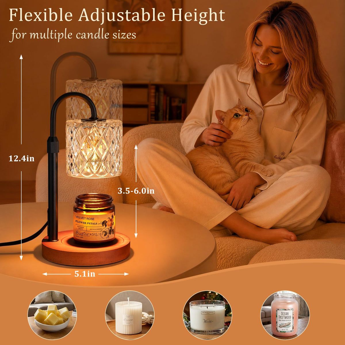 Walnut Candle Warmer Lamp with Timer, Birthday Gifts for Women, Room Decor