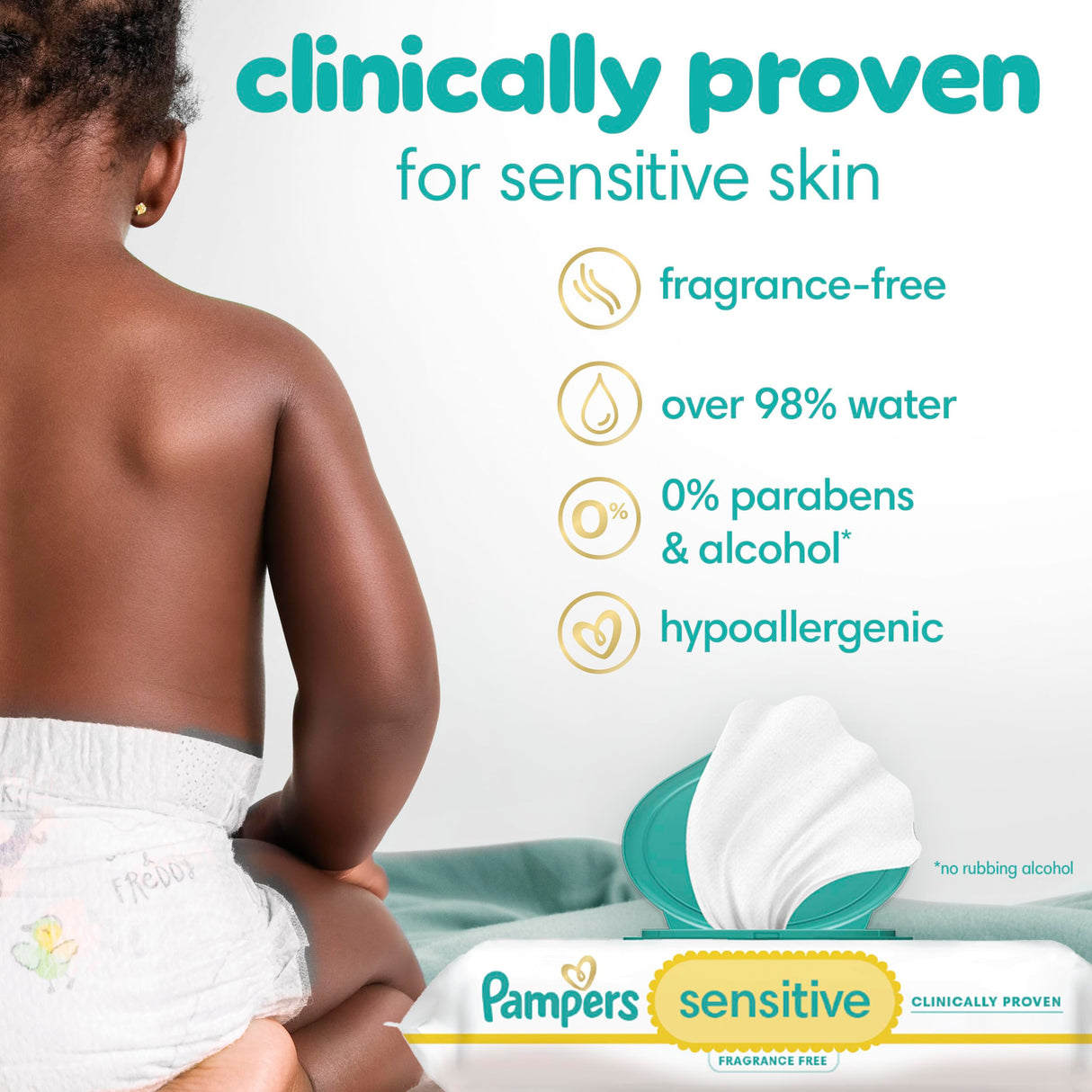 Pampers Baby Wipes, Sensitive, Water Based Wipe, Clinically Proven, Hypoallergenic, and Unscented for Babies, 1008 Wipes Total (12 Flip-Top Packs)