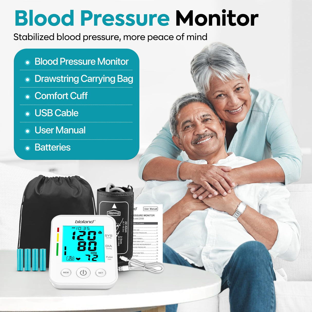 LinkSun Blood Pressure Monitor Upper Arm Large Cuff, Backlit Large LCD Screen, Automatic Digital Blood Pressure Machine, Adjustable BP Cuff, BPM Model - 2008