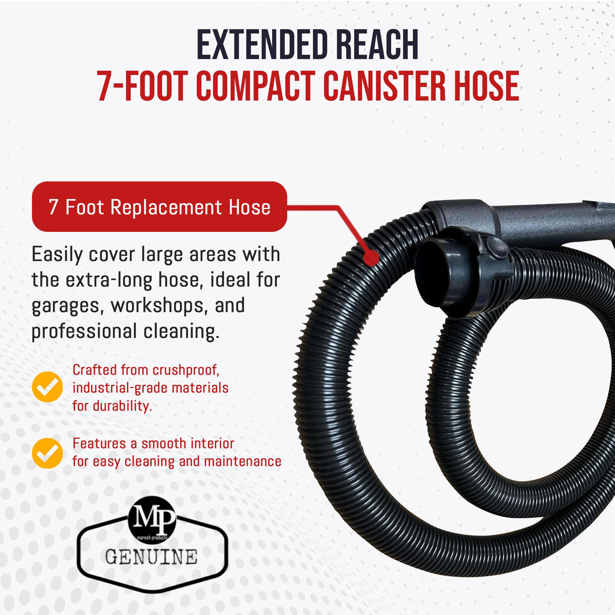 Maresh Products Vacuum Hose Replacement for Eureka & Sanitaire Mighty Mite, SmartVac & Professional Series – Fits Models 3670, 3686, SC3683 & More – Replaces OEM 60289-7 – Crush-Resistant (7 Foot)
