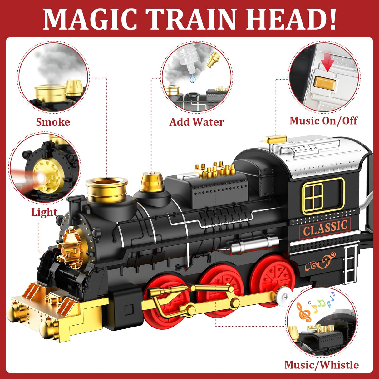 Train Set Train Toys for Boys with Smokes, Lights and Sound (ON/Off), Train Set Under Christmas Tree, Toddler Model Trains for 3 4 5 6 7 8+ Years Old Kids Gifts