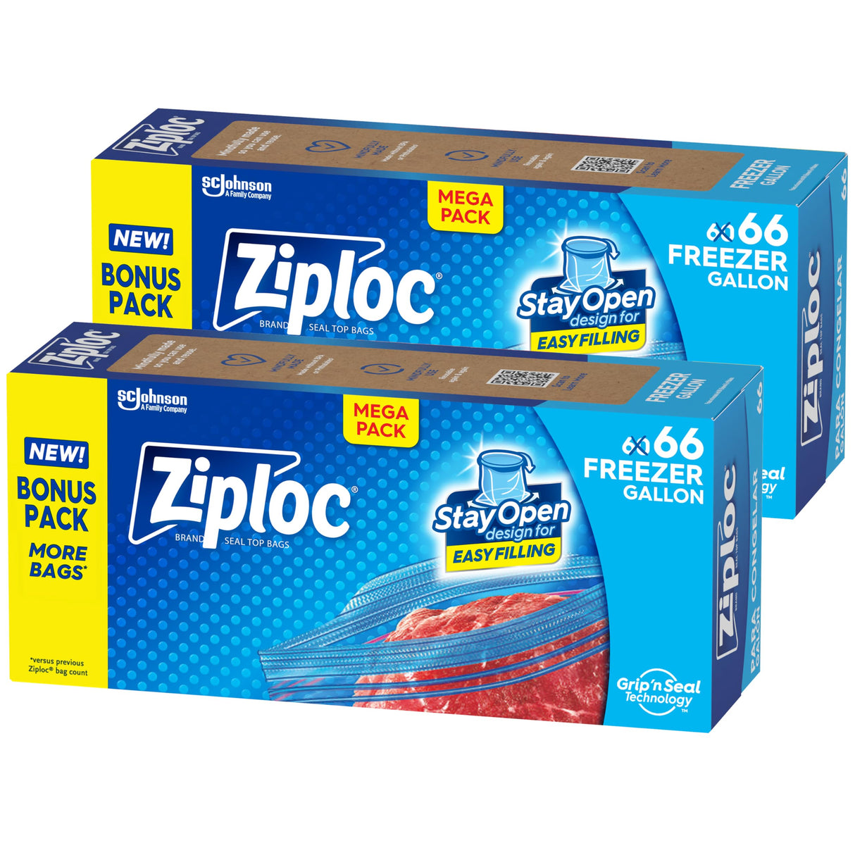 Ziploc Gallon Food Storage Freezer Bags, Stay Open Design with Stand-Up Bottom, Easy to Fill, 132 Bags Total