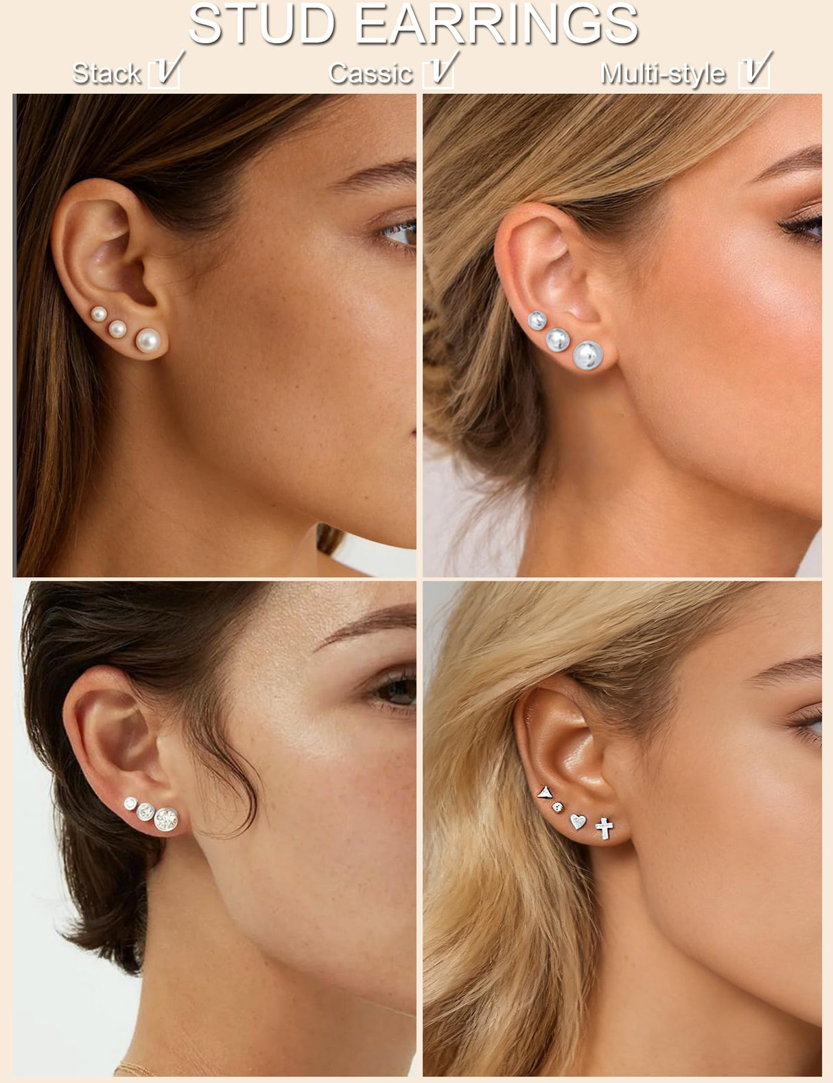 75 Pairs Gold Stud Earrings Set for Women, Trendy Hypoallergenic Pearl Cubic Zirconia Multiple Piercings Earrings Packs, Stud Hoops Earrings for Gift Jewelry