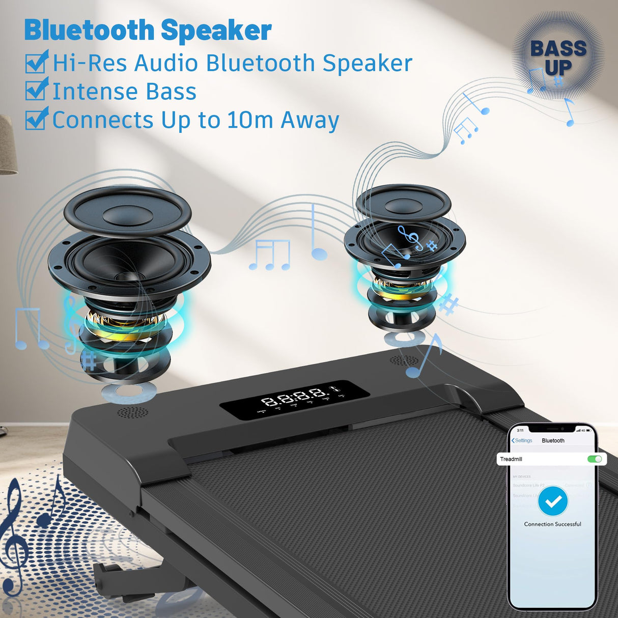 PACEROCKER Walking Pad Treadmill with 12% 9-Level Auto Incline, 450 lbs Capacity Bluetooth Speakers Under Desk Treadmills for Home Small, Hiking Mode, 5 MPH