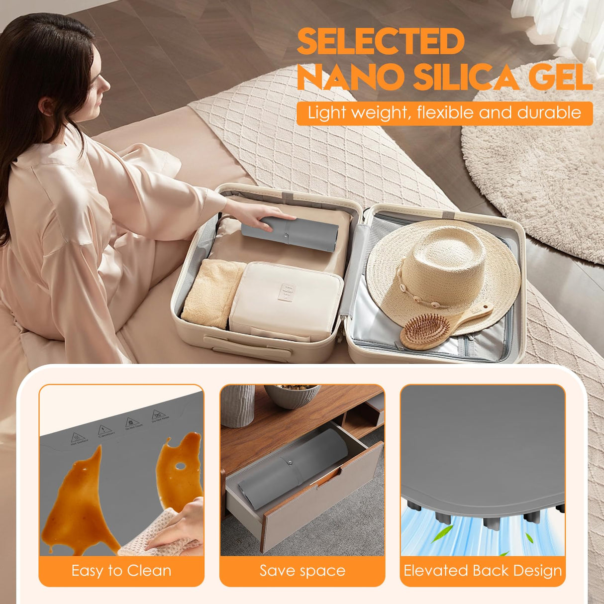 Silicone Warming Mat for Food, Fast Full Surface Heating Electric Warming Tray, 9 Level Temperature Adjustable Warming Kitchen Mat, Roll Up Food Warmer Mat for Countertop, Party, Travel