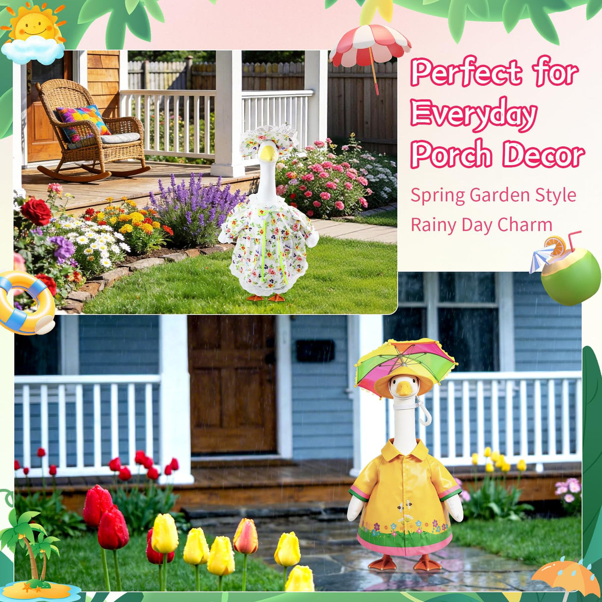 10 Set Porch Goose Outfits for 23" Lawn Goose Statue,All Seasons Goose Clothes Bundle with Valentine St Patrick Easter Spring Floral Raincoat Summer Patriotic Halloween Thanksgiving Christmas Costumes