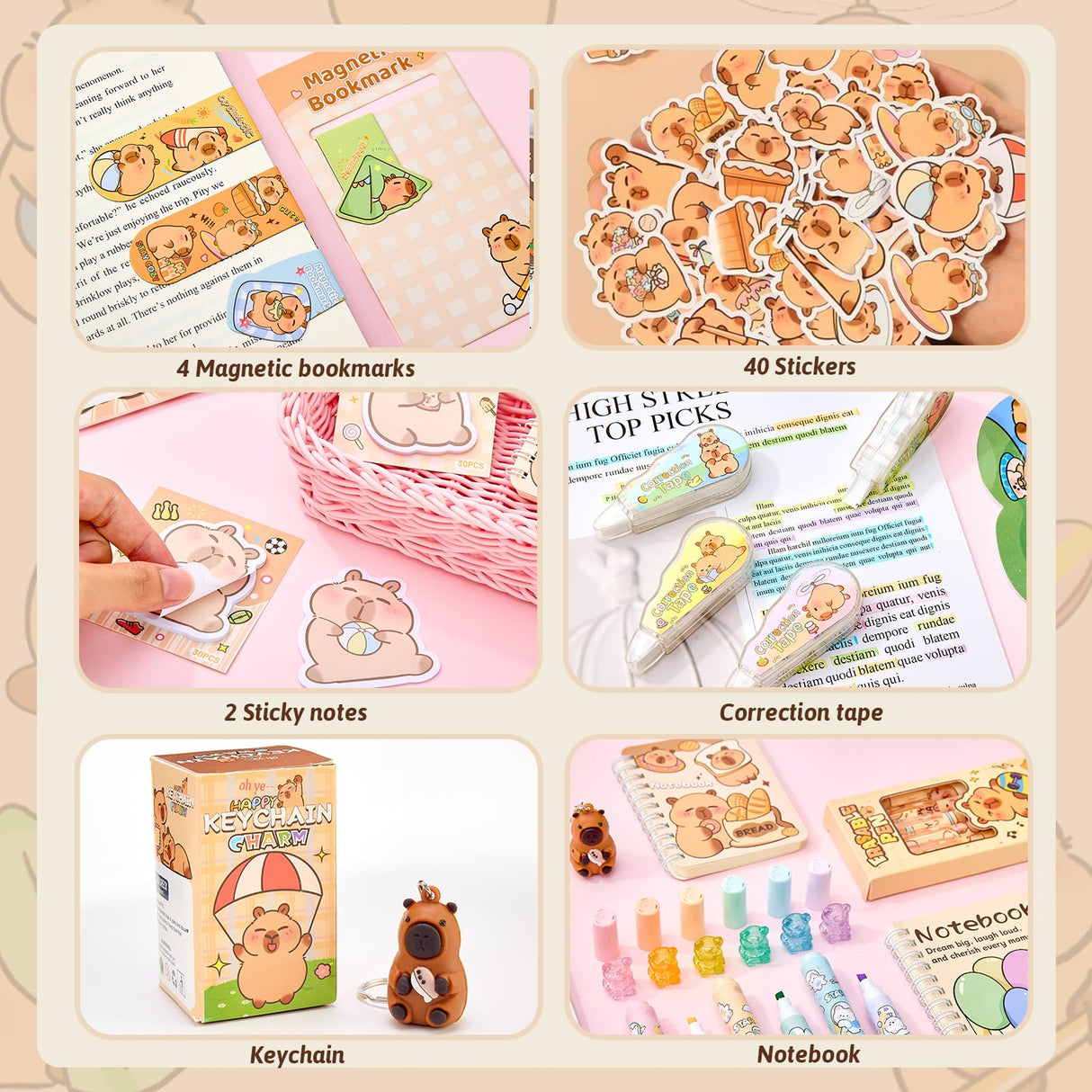 Capybara Stationery Gift Set for Kids,28 Pcs Cute School Supplies Kit with Pencil Case,Notebook,Stickers – Practical and Fun Christmas, Easter or Birthday Gift Ideas for 6–12 Years Old Girls & Boys