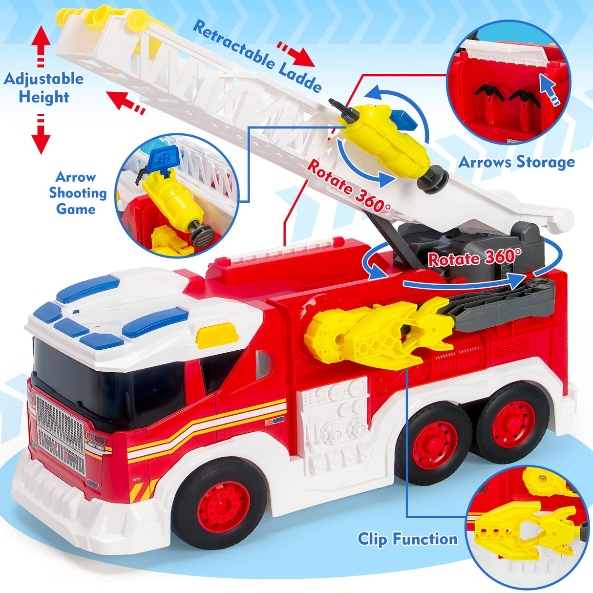 Large Fire Trucks Toys for Toddlers, Kids Toys for 3 4 5 6 7 8 Years Old Boys, 15" Firetruck Toy for Kids with Ladder, Lights, Sounds & Water Shooting, Christmas Birthday Gifts for Boys & Girls