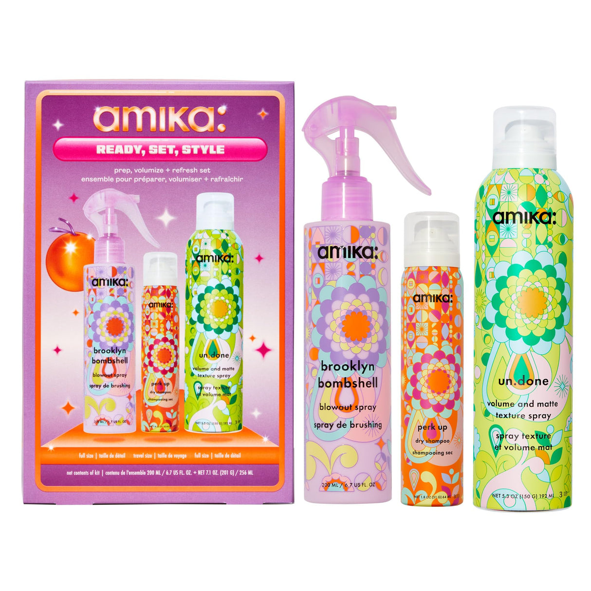 amika ready, set, style: prep, volumize + refresh set