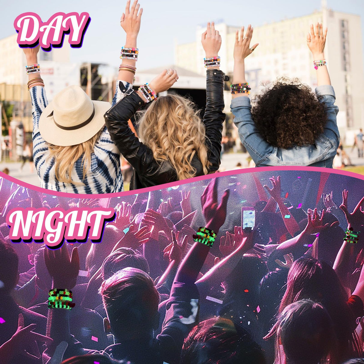 SMAODSGN 16Pcs Rave Music Bracelets Set Glow In The Dark EDM Music Stretch Bracelets Multicolor Rave Party Favor for Women Men EDM Party Music Festival