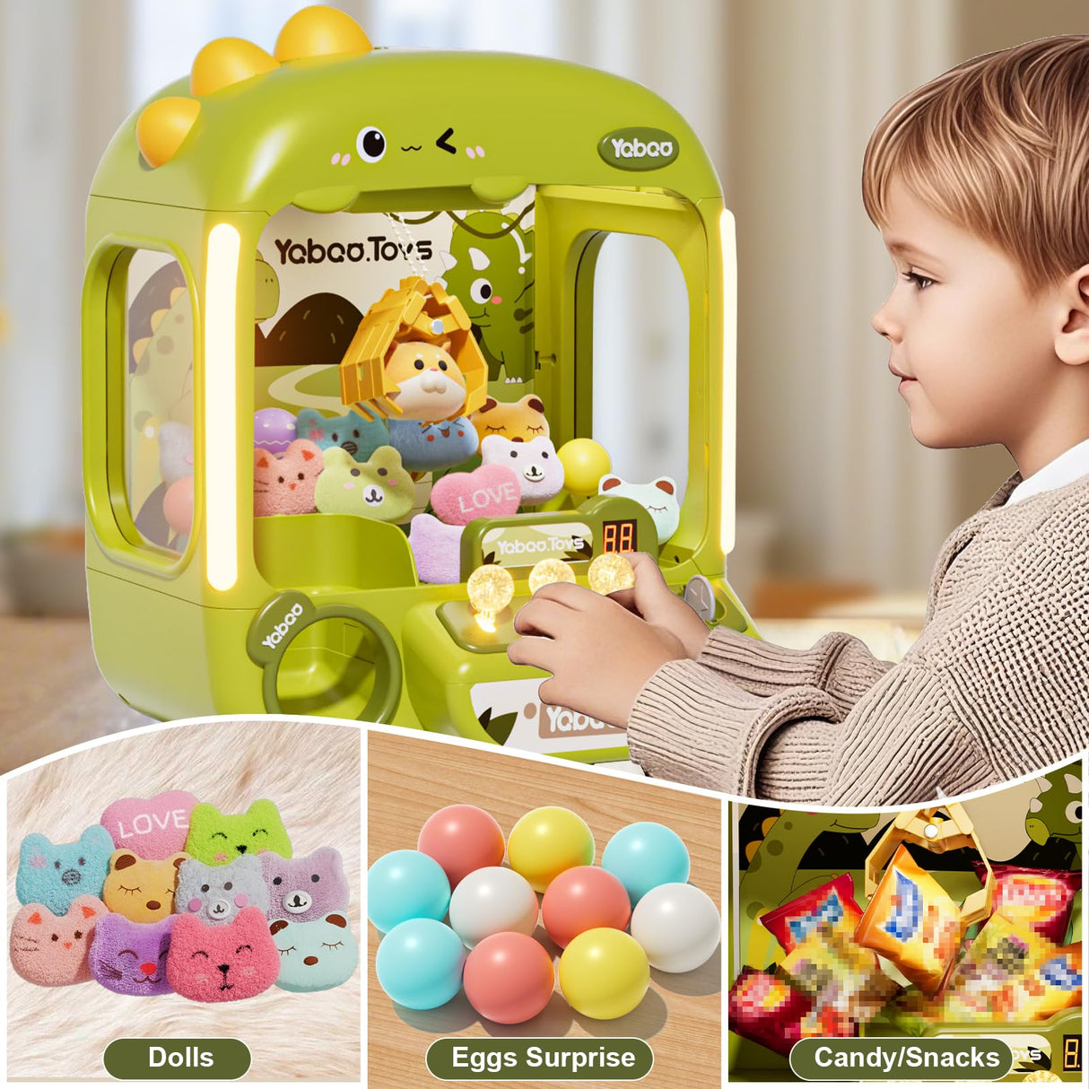 64 PCS Large Claw Machine for Kids Dinosaur,Vending Machine Toys for Boys 5 6 7 8 Year Old,Candy and Prize Electronic Dispenser Game Ages 5-7 6-8,Christmas Birthday Gift for 3 4 5 6 Year Old Boy Girl