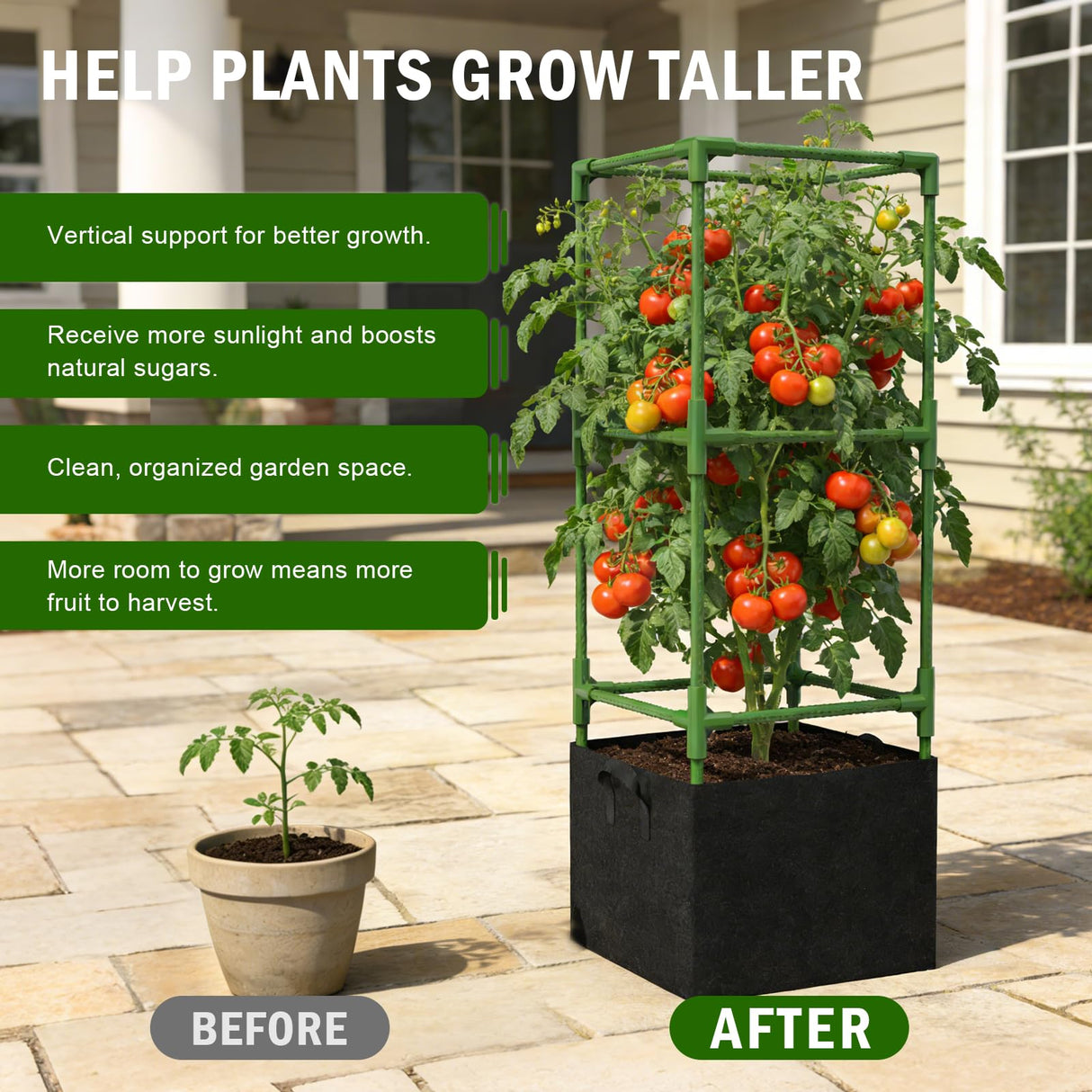 Uyittour 3 Pack Square Tomato Cages with Grow Bags, 45" Heavy Duty Square Tomato Trellis Plant Support for Raised Garden Bed Climbing Vegetables, Set with Garden Gloves, 20 Clips & 65FT Tie Wire