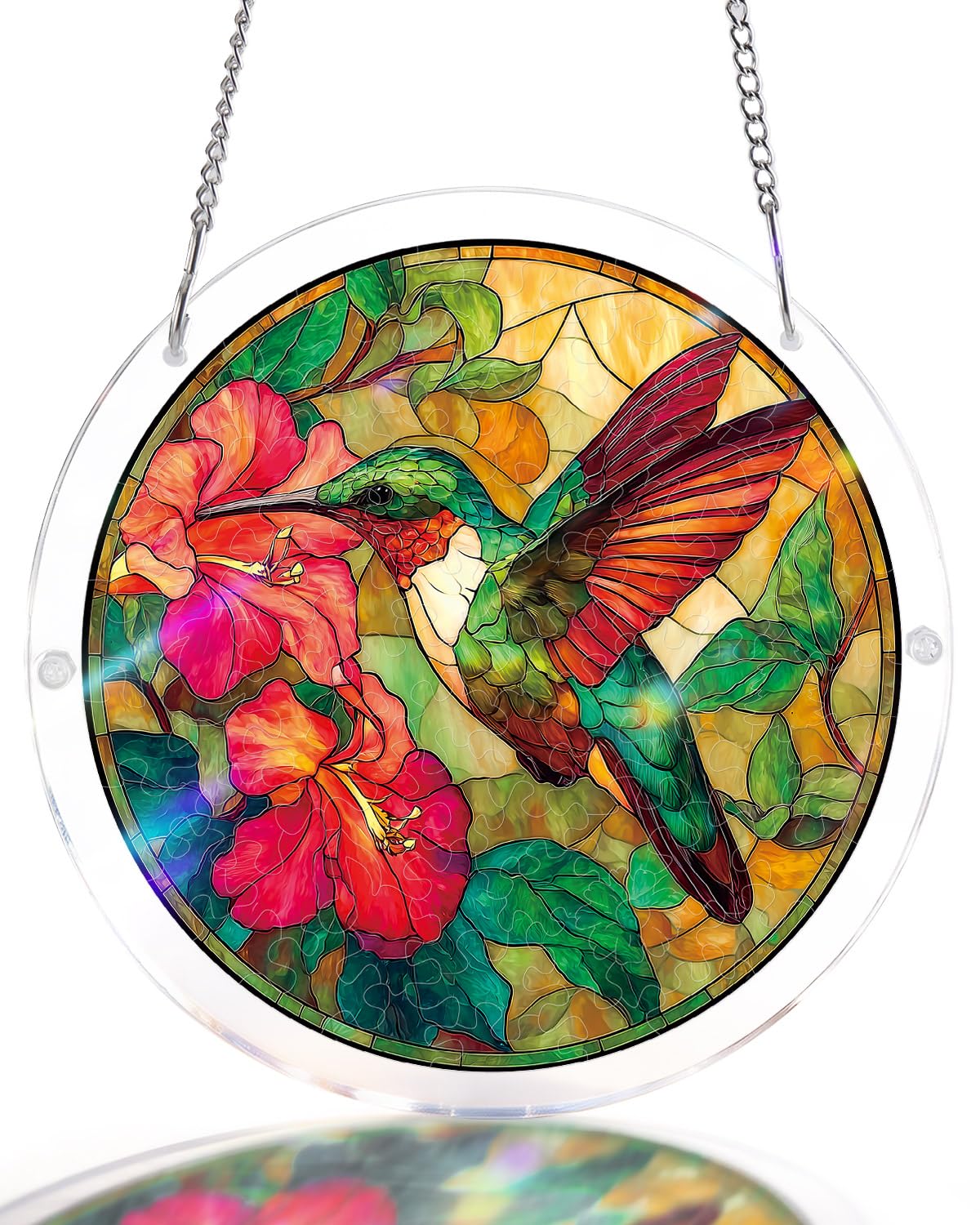 Acrylic Puzzle Suncatcher 83 Pieces, Emerald Flame Hummingbird Sun Catchers Puzzle, DIY SunCatchers Puzzles Window Hanging, Home & Garden Decor, Gifts for Family and Friends, 7.4 in