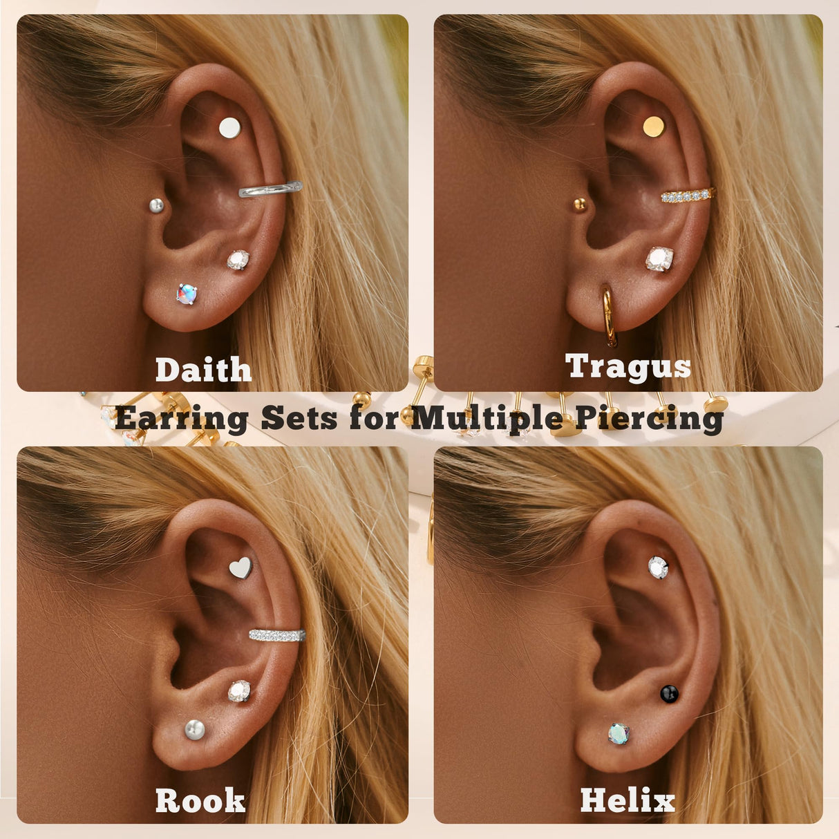 LOFITOR Hypoallergenic Surgical Steel Flat Back Earrings Set for Women Men