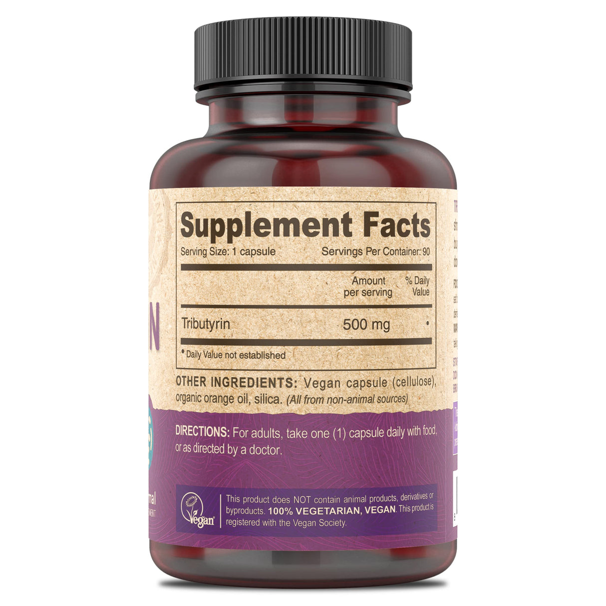 DEVA Vegan Tributyrin Supplement - Butyrate Precursor, Gut Barrier Support, Butyric Acid, 500 MG Vegan Capsules, Leaky Gut Support, Digestion, 90 Count