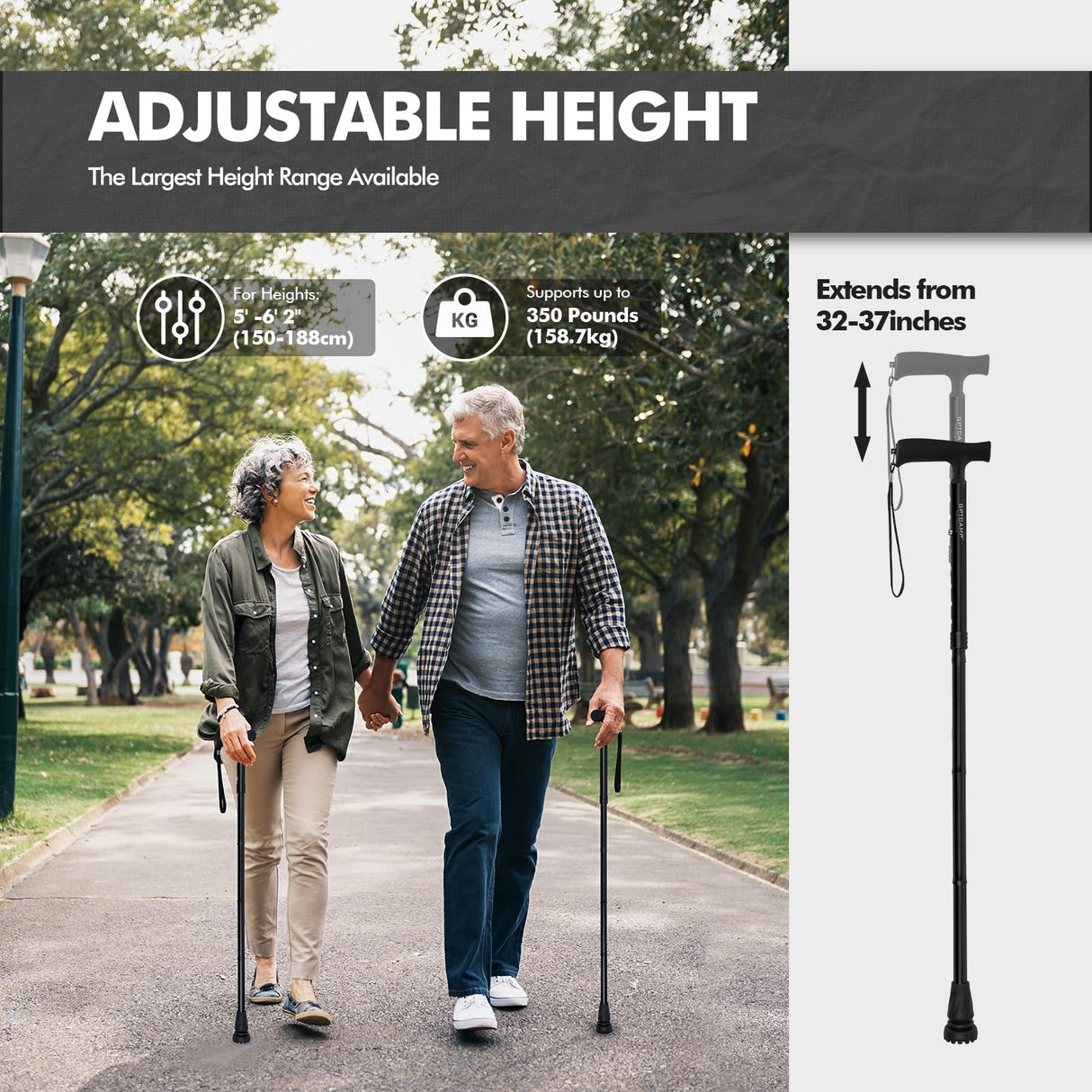 GPTCAMP G2 Walking Stick, Fold-up Walking Cane for Women and Men with Wrist Strap, Portable, Foldable, Collapsible, Lightweight and Sturdy with Comfortable T Handle