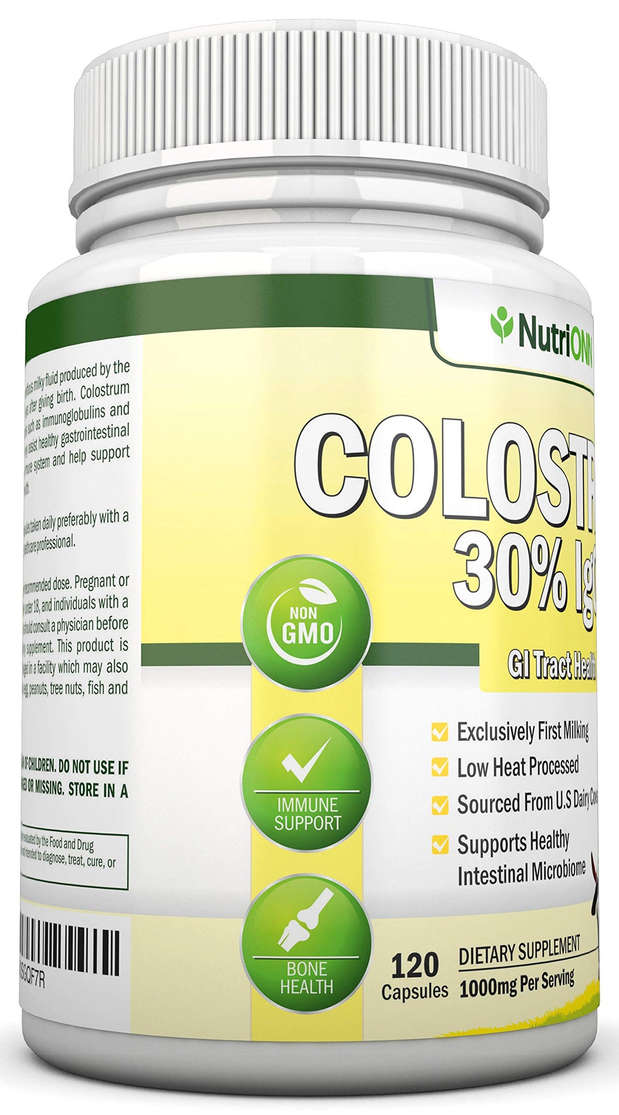 Colostrum - 1000mg - 120 Capsules - 30% IgG - Non-GMO US Dairy - First Milking Bovine Colostrum - Low Heat Processed - Great for GI Tract Health - Immune Support - Bone and Muscle Health