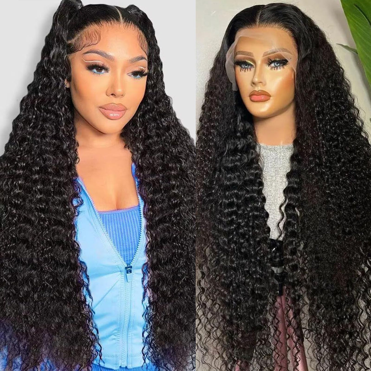 32 Inch Deep Wave Lace Front Wigs Human Hair 13x6 HD Lace Frontal Wigs Human Hair 200 Density Pre Plucked Deep Curly Lace Front Wigs For Women Glueless Deep Wave Wig with Baby Hair Natural Black