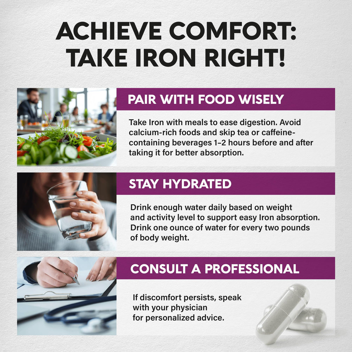 Iron Supplement for Women - Iron 65mg (Ferrous Sulfate 325mg) - 60 Caps