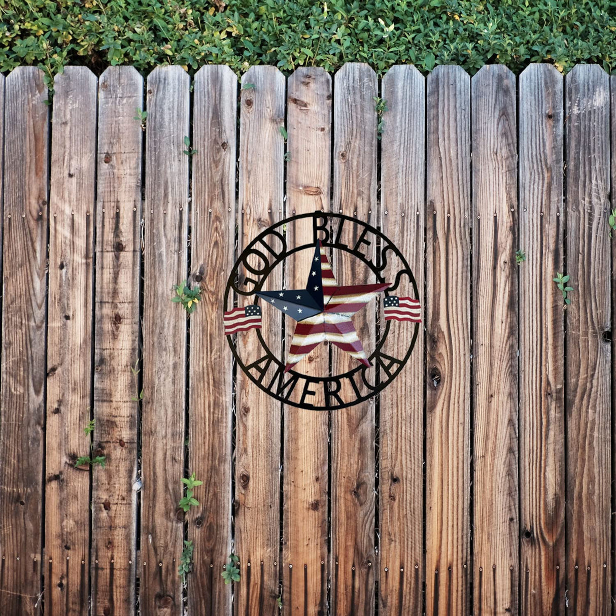 God Bless America USA Metal Star Hanging Welcome Home Signs Wall Decor 4th of July Patriotic Front Door Wreaths Hanger, Meta Flag Garden Fence Patio Front Porch Yard Indoor Outdoor Patriotic Decorations 13''H