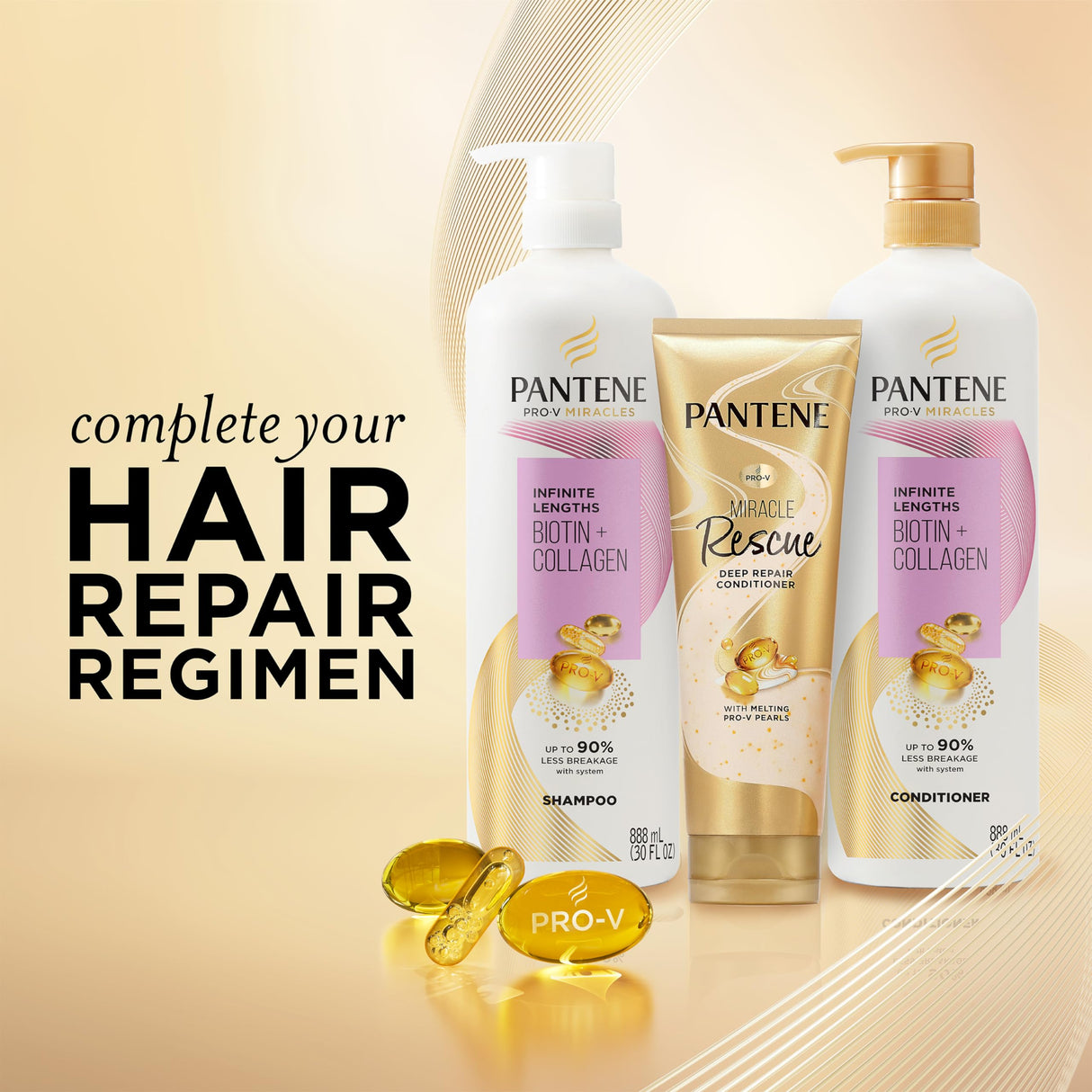 Pantene Infinite Lengths Shampoo, Sulfate Free with Biotin + Collagen, Strengthens Brittle Hair, Up to 90% Less Breakage, Safe for Color Treated Hair, Pro-V Miracles, Floral Scent, 30 Fl Oz