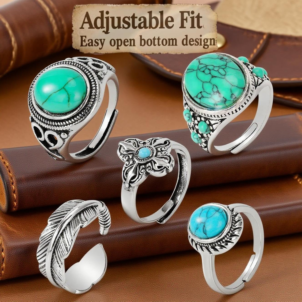 OLngMaMa Western Jewelry for Women - Boho Turquoise Jewelry Set with Turquoise Necklace, Earrings, Bracelet & Rings (turquoise boho style)