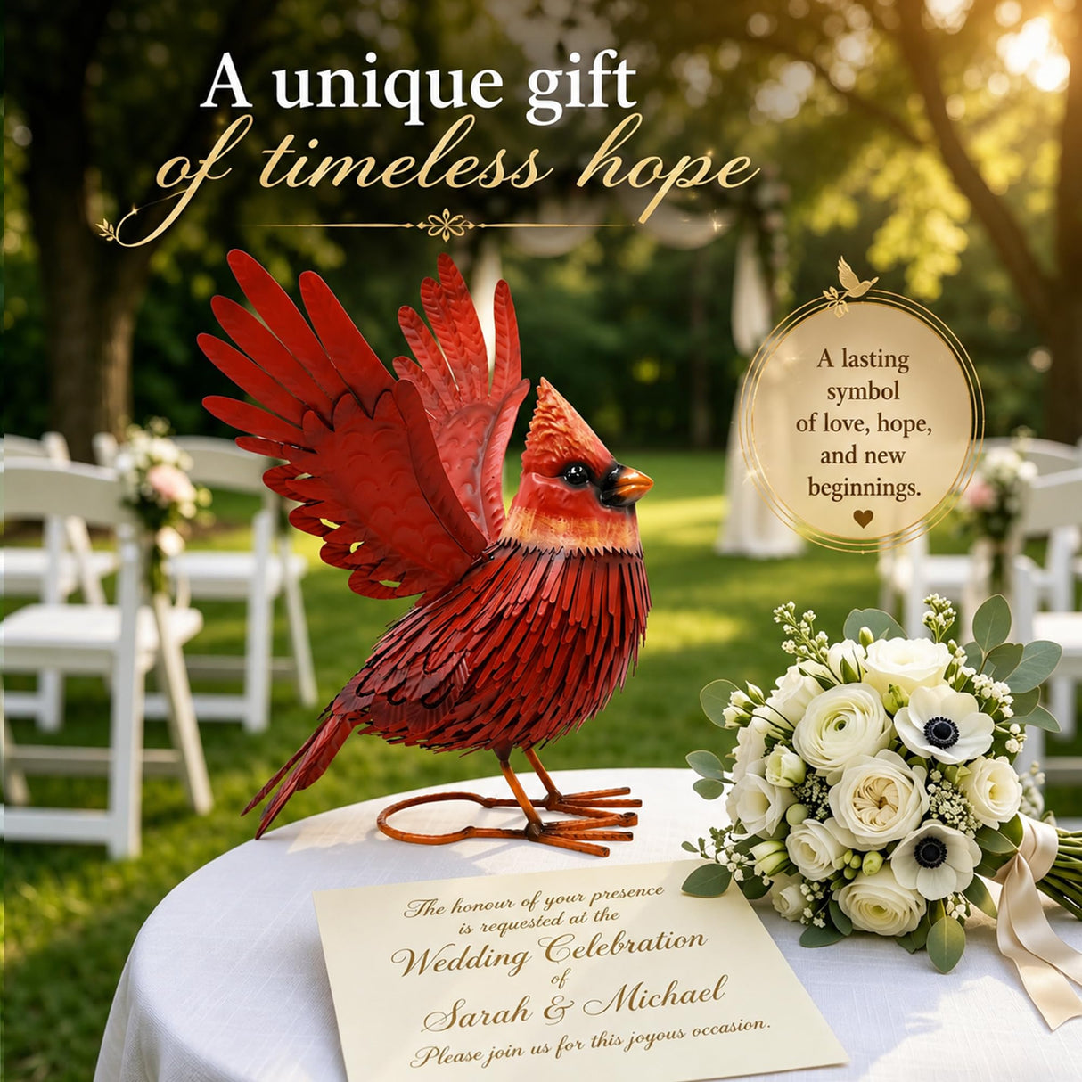 Nacome Cardinal Garden Decor Metal Yard: Art Outdoor Sculptures & Statues Large Red Bird Ornaments for Patio Balcony Front Backyard - Valentines Day Gifts for Her Wife Women Mom Grandma Birthday