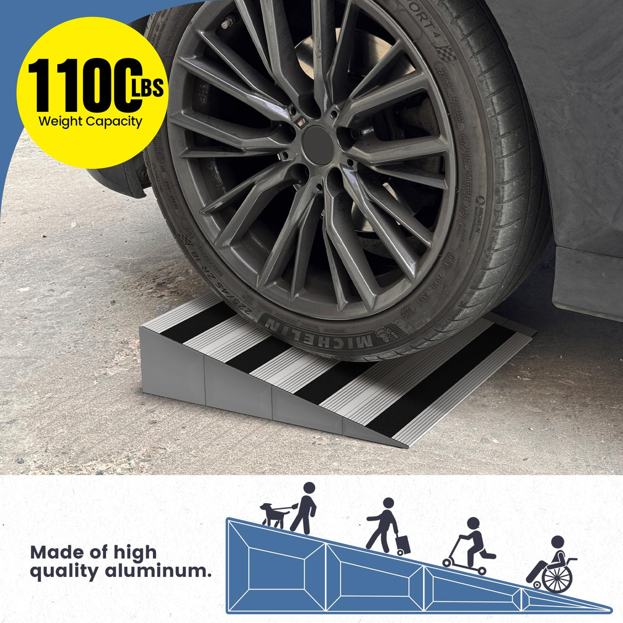 Nuvium 4" Rise Modular Threshold Ramp for Doorways, Stable Wheelchair Ramp for Home Steps, Aluminum Door Ramp and Curb Ramp for Scooters, Power Chairs, Cars, 1100LBS Load Capacity