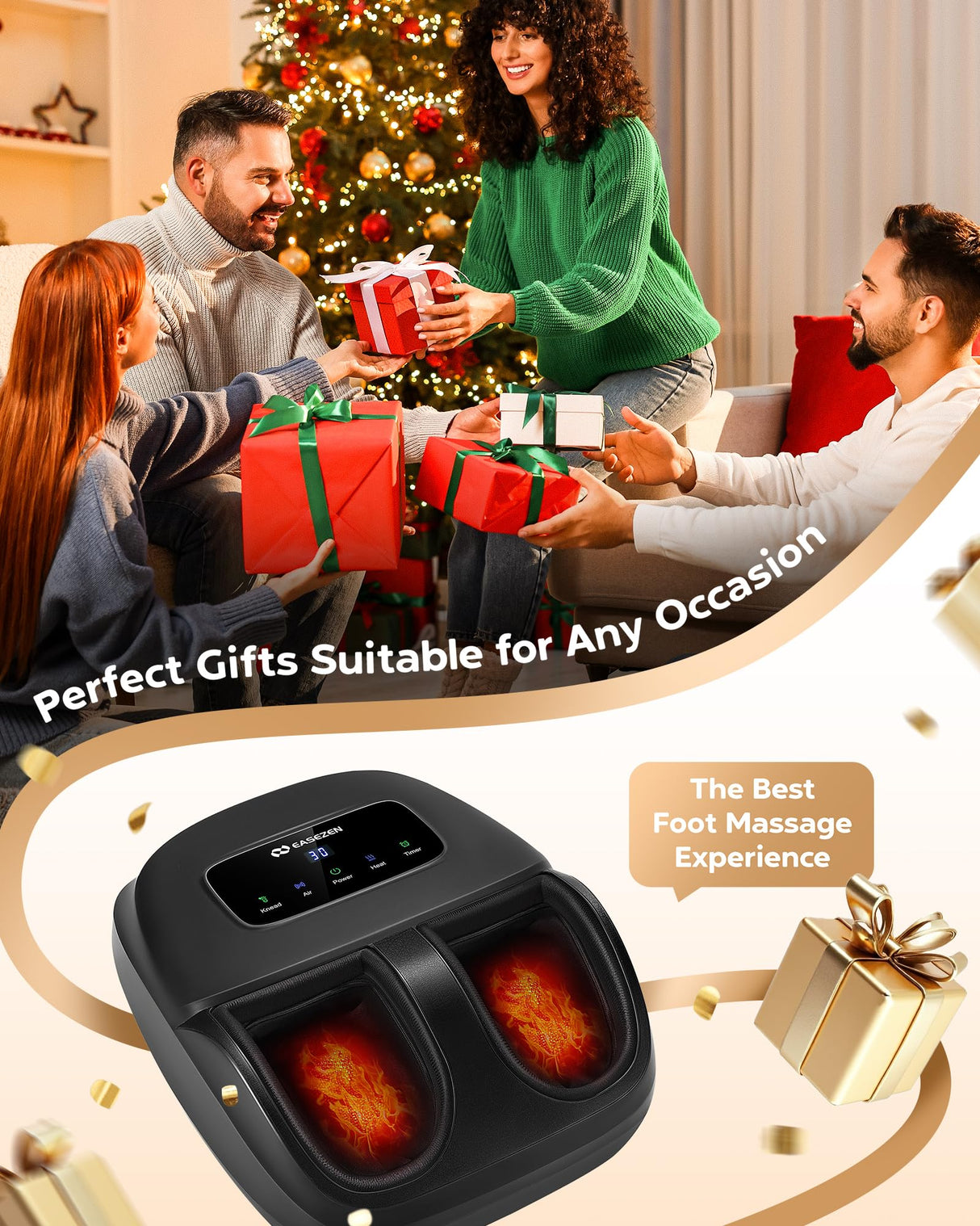 EaseZen Shiatsu Foot Massager Machine with Heat, FSA/HSA Eligible, Deep Kneading, 2025 Upgrade Electric Foot Massager for Plantar Fasciitis, Neuropathy, Relax Gifts for Mom Women, Fits up to Size 14