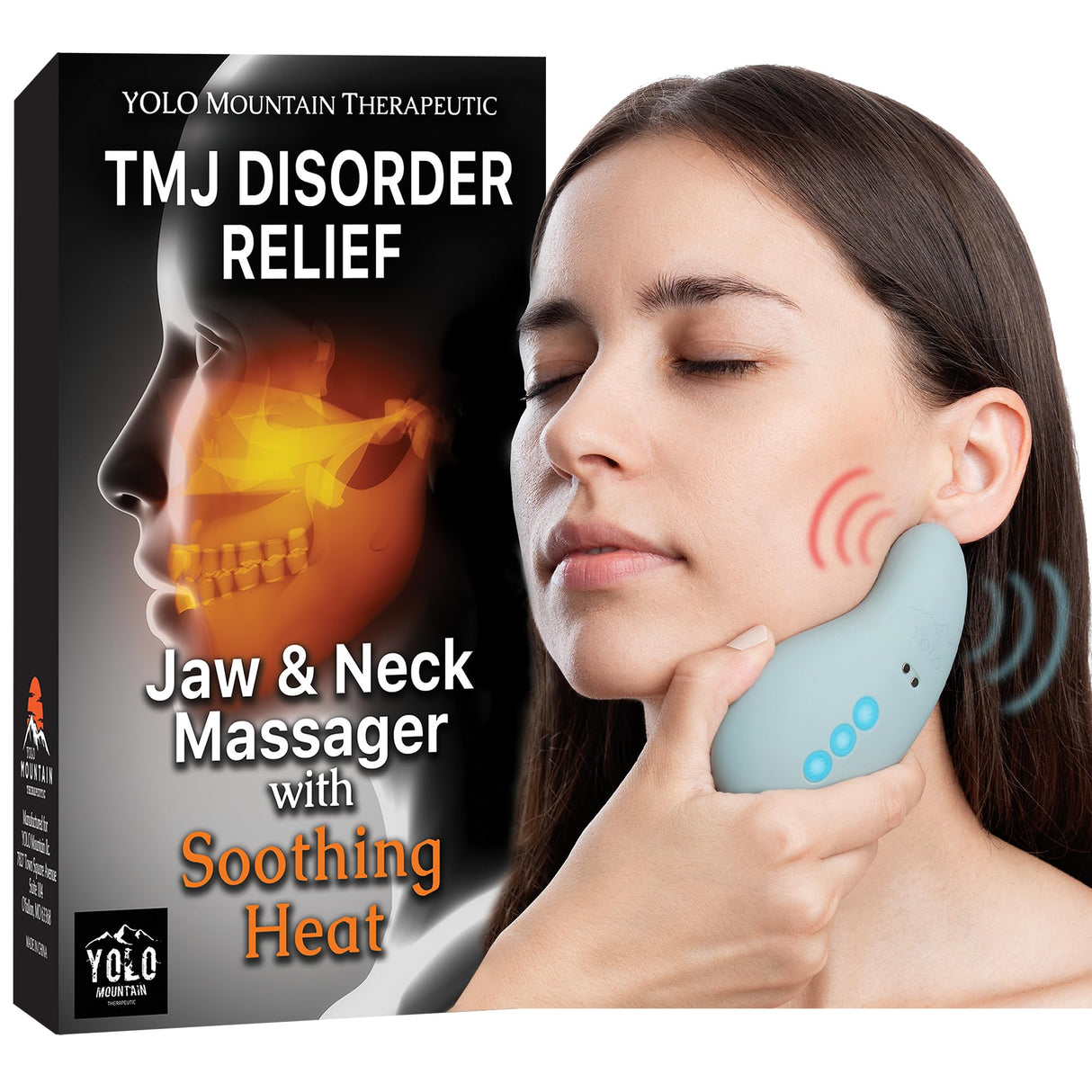 TMJ Relief Products Jaw Massager w/ Soothing Heat, Patented TMJ Massage Tool w/ 10 Gentle Vibration Modes, Eases TMJ Jaw & Neck Pain, Stiffness, Tension, Headaches, Migraine Relief, FSA/HSA Accredited