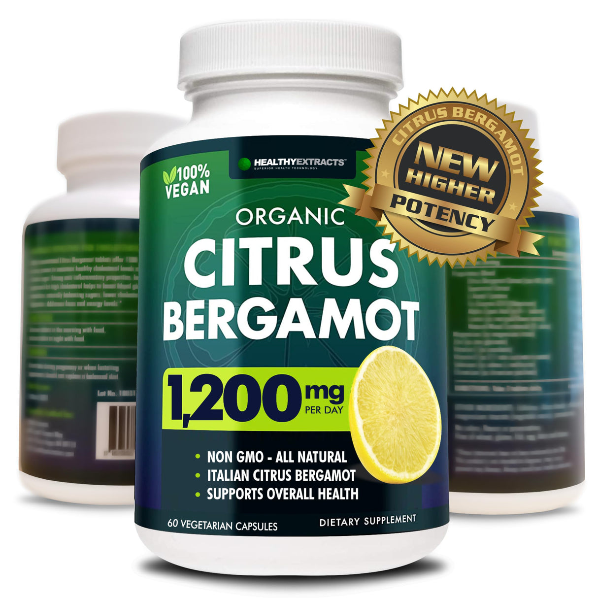 Healthy Extracts Citrus Bergamot Supplement β 150:1 Extract, 1200mg per Serving, 80% Polyphenols, Supplement for High Cholesterol, Italian Sourced, 60 Count, 1 Month Supply, Made in The USA