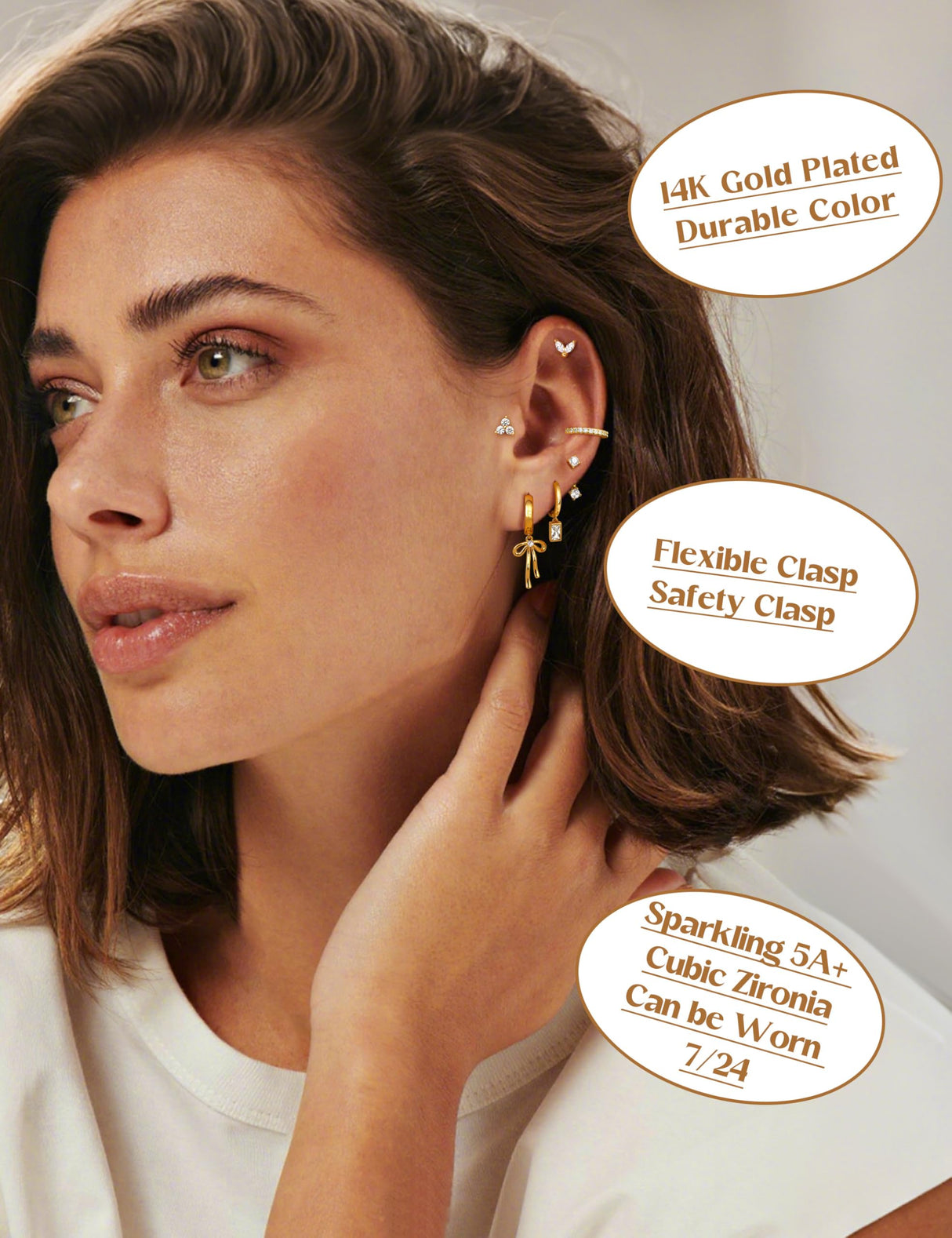 ORAZIO Small Hoop Stud Earrings Stacks for Women Gold Plated Huggie Hoops