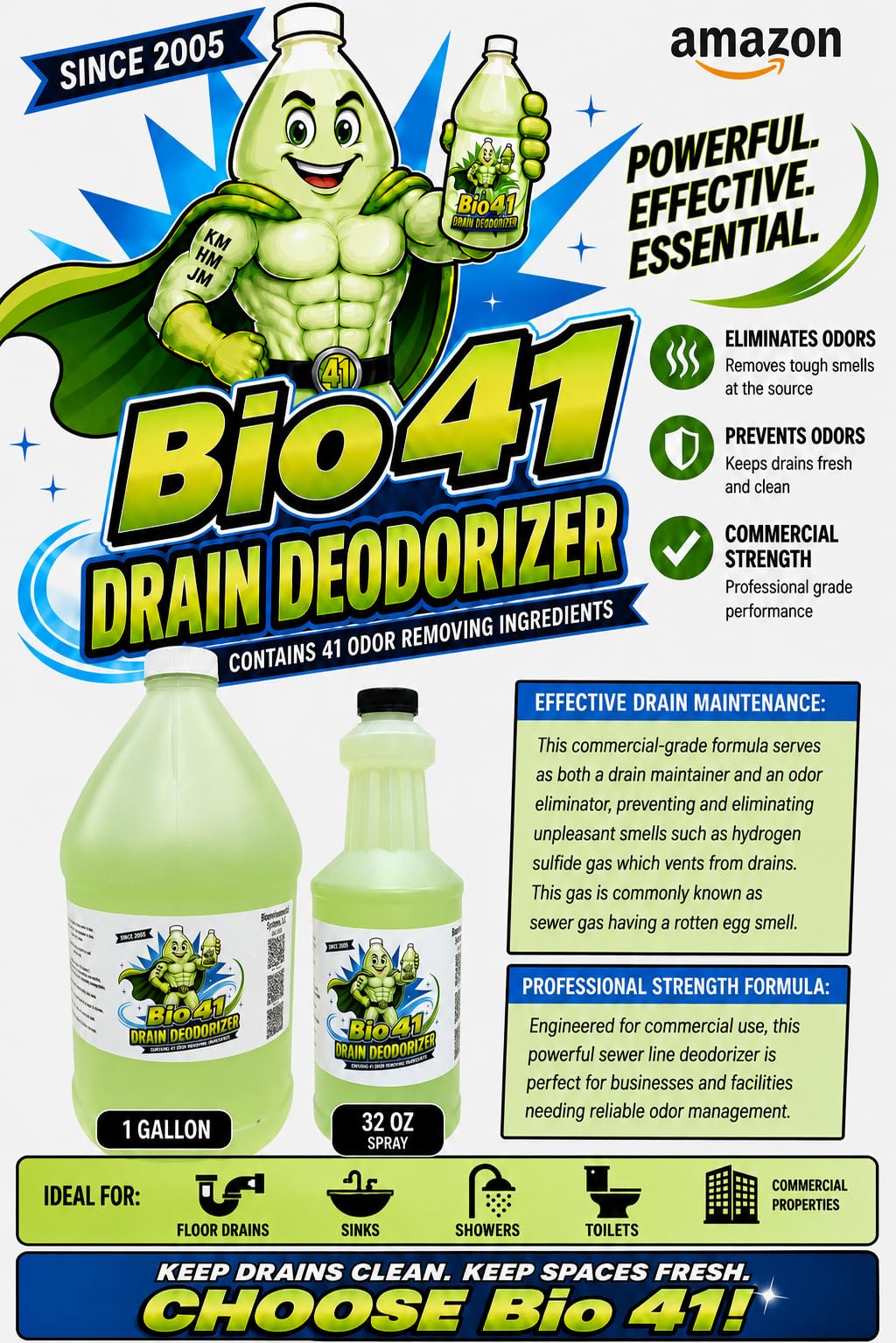 Drain Deodorizer- Odor Eliminator - Commercial Drain Deodorizer - Neutralizer Sewer Gas Smell Remover - One Gallon