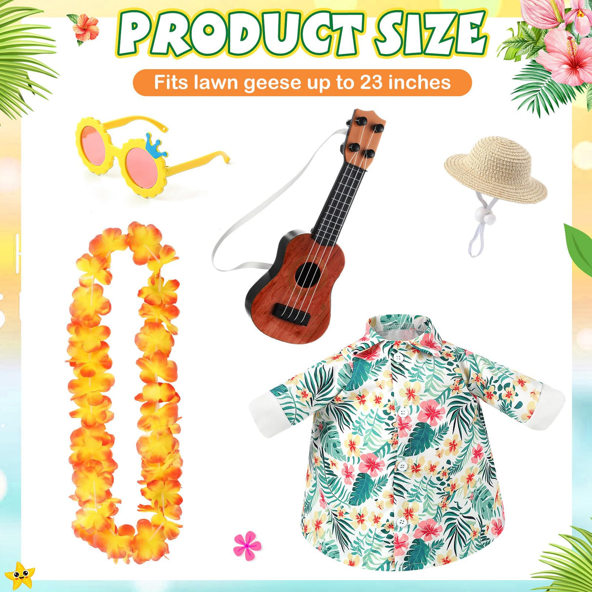 Sunnymove Bikini Porch Goose Outfits with Sunglasses and Swimming Tube for 23" Summer Goose Costume Garden Patio Statue Decor(Guitar)