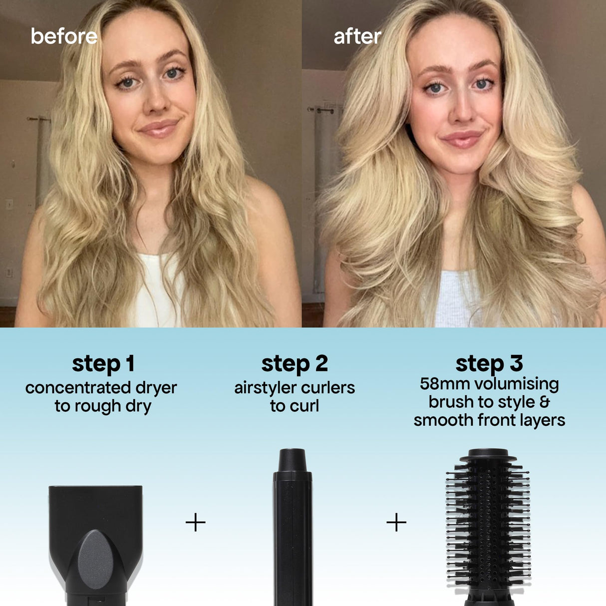 BONDIBOOST Everlast Airstyler Styling Brush, 6 Head Styling Tool for Salon Quality Hair with Ceramic Attachments + Versatile Heat & Airflow Settings + All Hair Types