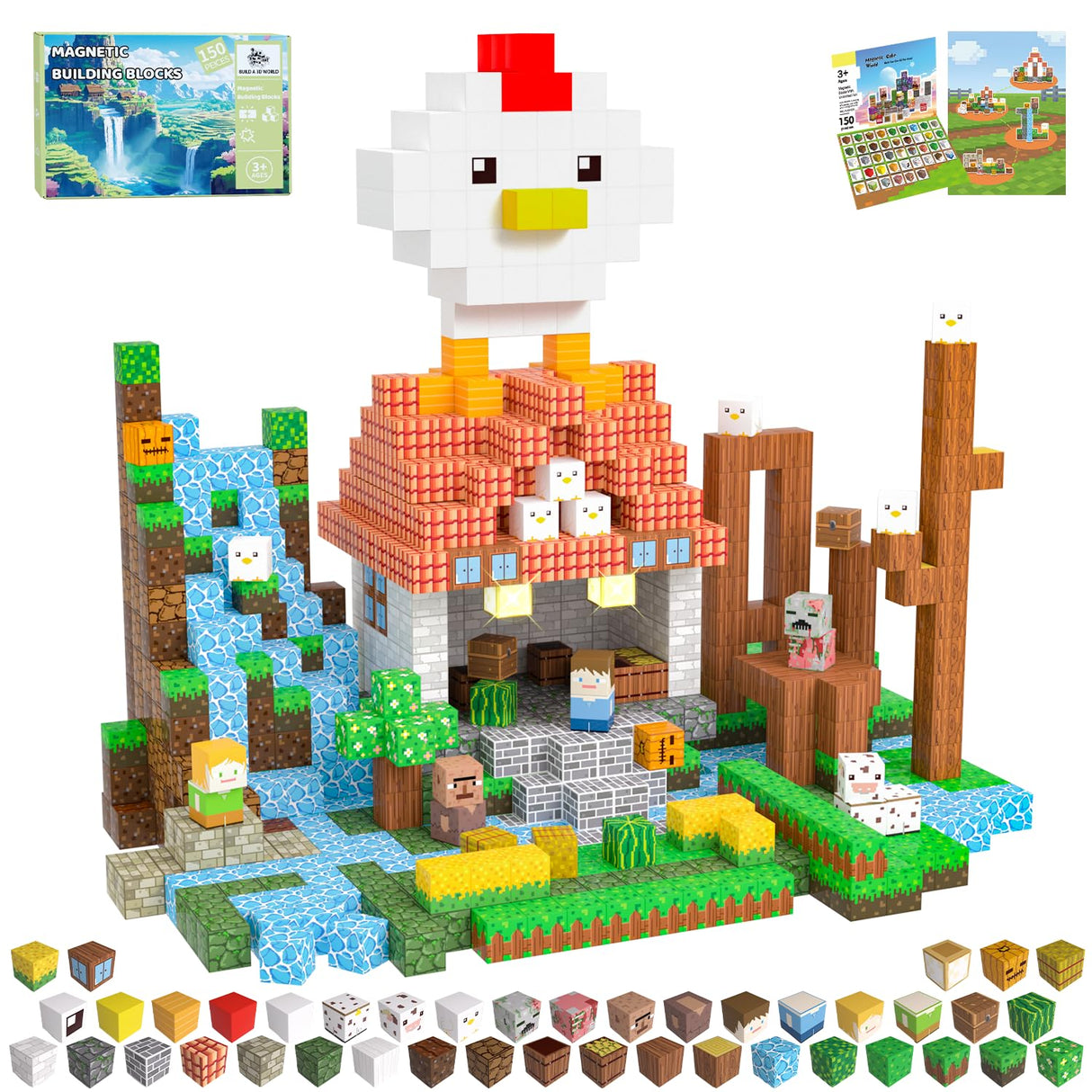 Magnetic Blocks, 150PCS Magnetic Building Blocks Light Up, Stacking Magnets for Kids, Sensory Toy for STEM Constructions Magnet Blocks for Boys Girls Age 3+, Christmas Birthday Gifts