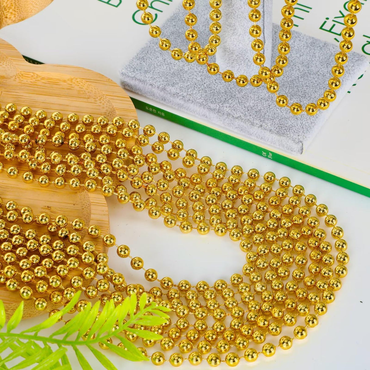 144PCS Mardi Gras Beads, Gold Bead Necklace Christmas Stuff, 33" Mardi Gras Beads Necklace Costume Bulk, Festival Parade Throw Accessories for Christmas Mardi Gras Wedding Birthday Party Supplies