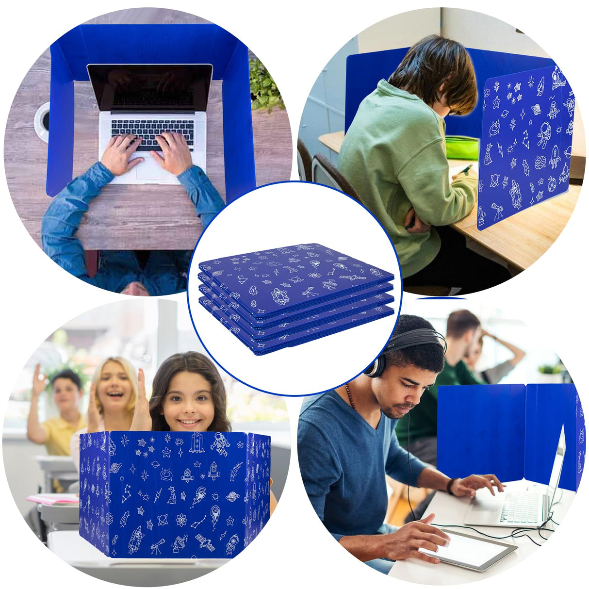 25-Pack Desk Dividers for Students, 3-Fold Privacy Screens, Durable Waterproof Plastic Study Boards, Easy Clean Classroom Shields for Schools,Teacher Supplies & Student Desk Organizers, Blue