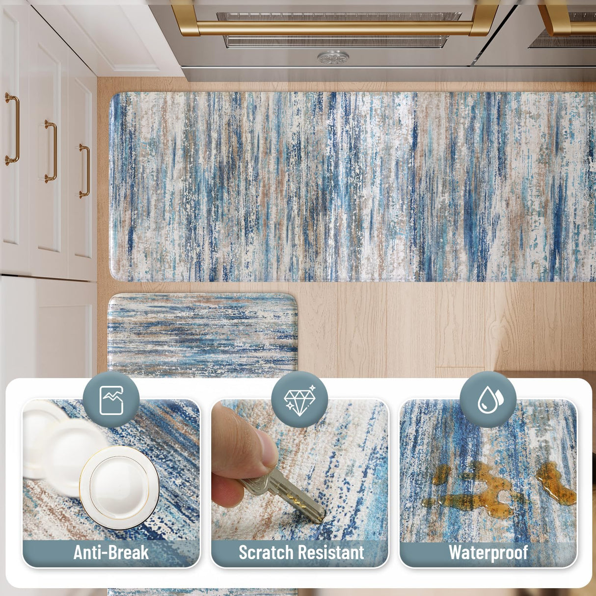 KIMODE Christmas Anti Fatigue Kitchen Mats for Floor 2 Piece, Blue Grey Farmhouse Kitchen Rugs 17"x47"+17"x29", Non Slip Waterproof Kitchen Floor Mats, Standing Mats for Laundry Office Sink Desk