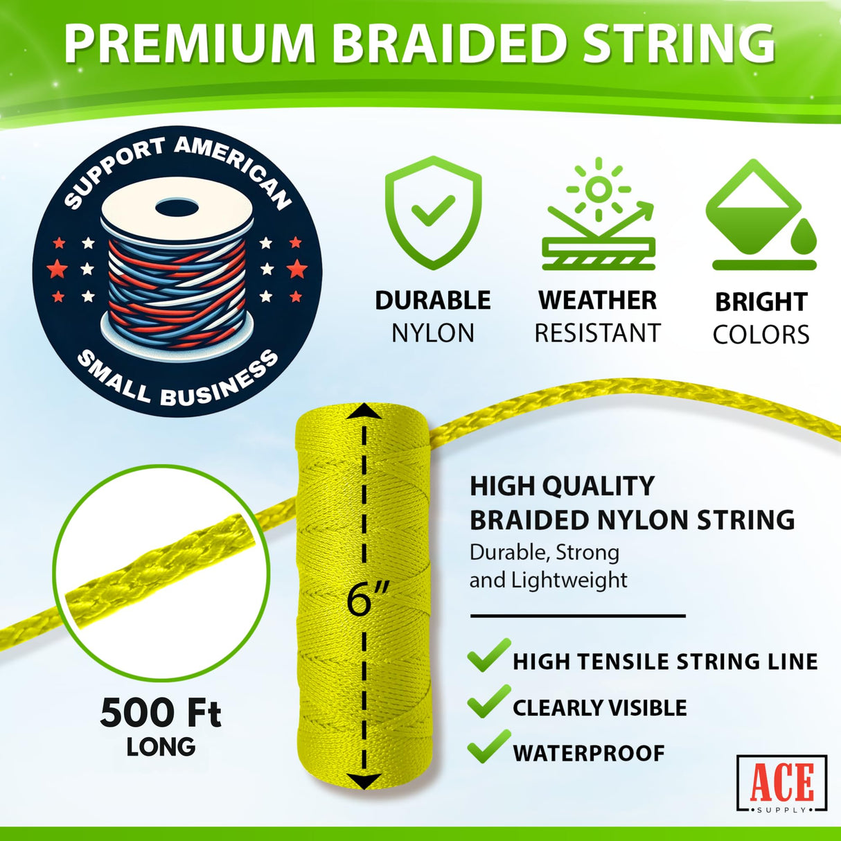Yellow Mason Line String Line - 84 Roll Pack - #18 Braided Nylon String - 500 Ft Length Per Roll - Nylon Twine for Gardening Or Masonry Tools - Perfect Construction String for A String Level